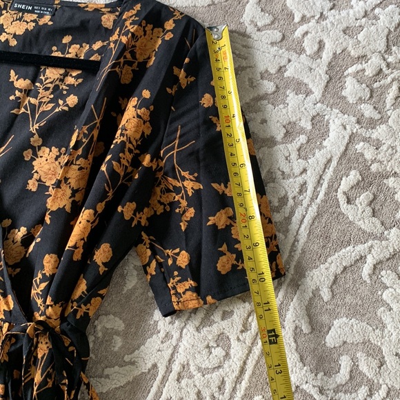Shein wrap maxi floral dress black tan fall bump friendly maternity - Picture 10 of 13